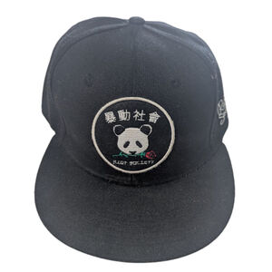 Riot Society Panda Rose Streetwear Snapback Hat Flat Brim Kanji – Black OSFM